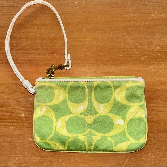 Coach Green and White Wristlet Pouch - Picture 1 of 5